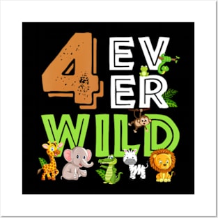 4 Ever Wild Birthday Decorations Boy Zoo 4th Birthday Party Posters and Art